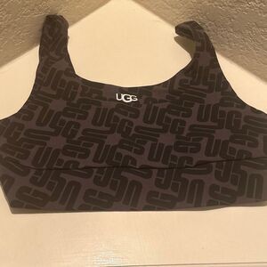 UGG Size L Zayley Bralette Sports Bra Black Gray Logo Print Sporty Lounge NWT